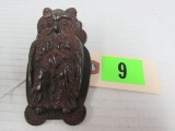 Antique Cast Iron Owl Letter/ Note Clip Holder