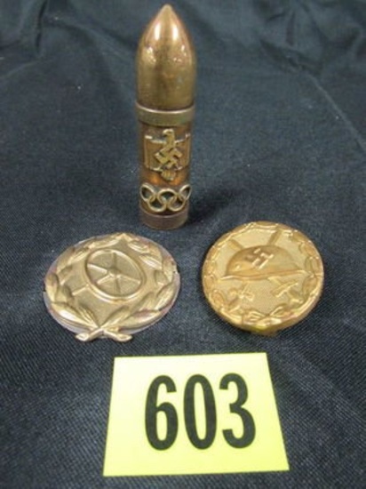 WWII Nazi German Grouping Incl. Olympic Bullet Lighter, Gold Wound Badge+