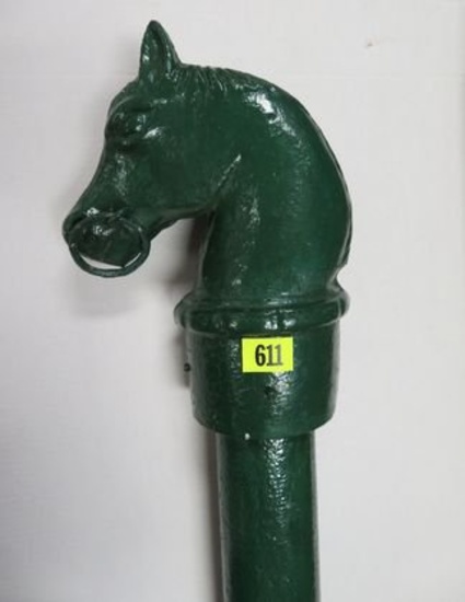 Antique Cast Iron Horse Head Hitching Post with Pole