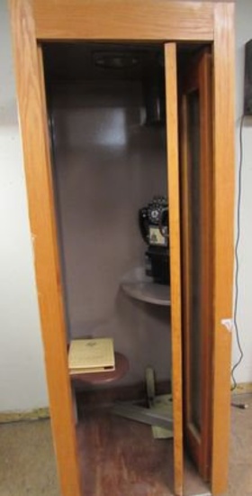 Antique Wood & Glass Phone Booth with Payphone