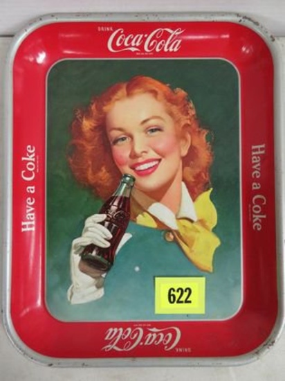 Vintage 1950s Girl with Yellow Scarf Coca-Cola Advertising Tray