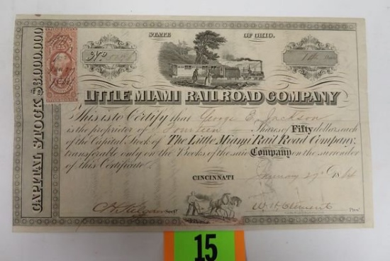 Civil War 1864 "Little Miami Railroad Company Stock Certificate
