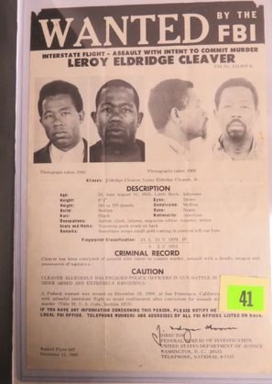 1968 FBI Wanted Poster for Black Panther Leader Eldridge Cleaver.