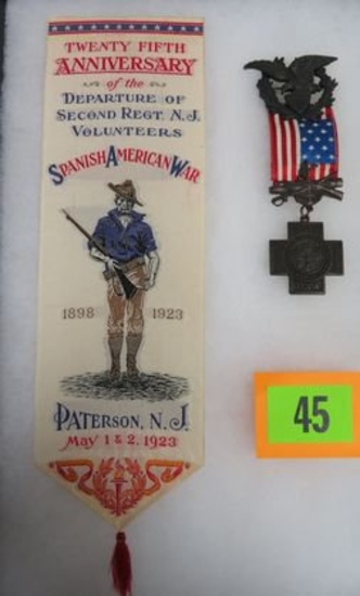 Spanish-American War 2nd Regt. NJ Volunteers Medal and Regt. Souvenir Ribbon Grouping.