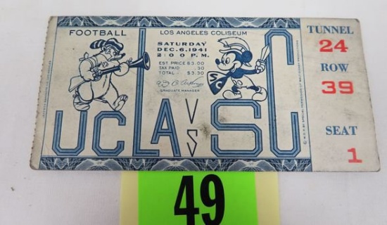 Rare! Disney Designed Ticket Stub from 1941 UCLA vs USC Football Game