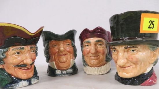 Collection of (4) Large Size Royal Doulton Toby Mugs, 6" - 7"