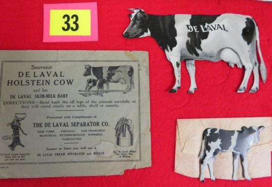 Antique De Laval Holstein Cow Tin Litho Advertising w/ Envelope