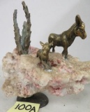 Unusual Brass Mules and Cactus Sculpture on Coral