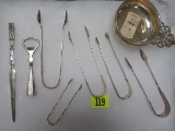 Grouping of Sterling Silver items,  (355g) Inc. Porringer, Tongs, Letter Opener and More