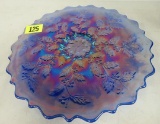 Fenton Art Glass Holly Radium Irridescent Electric Blue Carnival Glass Plate, 9.75