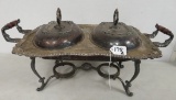 Antique Silverplated Double Chafing Dish Warming Food Server