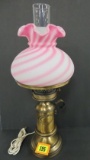 Vintage Fenton Art Glass Satin Candy Stripe French Colonial Student Lamp