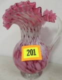 Beautiful Victorian Art Glass Cranberry Splatter Glass Pitcher with Applied Handle  9