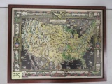 Vintage 1936 Framed Story Map of The United States of America