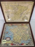 Lot of 2 Vintage 1936 Framed Story Maps Including France and Spain