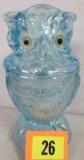 Vintage 1970s Imperial Blue Horizon Carnival Glass Owl Candy Dish