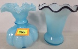 Lot of 2 Vintage Fenton Art Glass Vases, Inc. Amethyst Crest