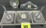 Beautiful 3 Pc. Grouping of Waterford Crystal Inc. Pen and Clock Desk Set and Clocks