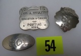 Lot of 3 Antique Worker Badges, Inc. 1901 Licensed Newsboy, 1915 Pontiac Register of Deeds