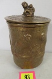 Antique Brass Humidor w/ Embossed Monkey Relief