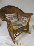 Antique Child Size Wicker Rocking Chair w/ Mustard Paint
