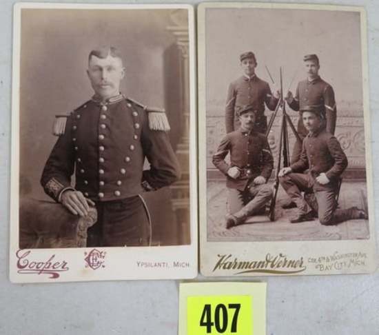 Lot of 2 Antique Indian Wars Soldier Cabinet Card Photos