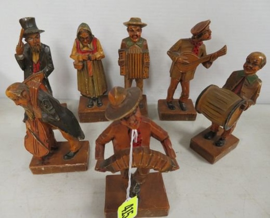 Lot of (7) Vintage Wood Carving Figures Playing Musical Instruments