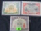 Lot of (3) WWII Japanese War Bonds w/ Vignettes of Air Force Planes, Army Tanks, Battleships, and A