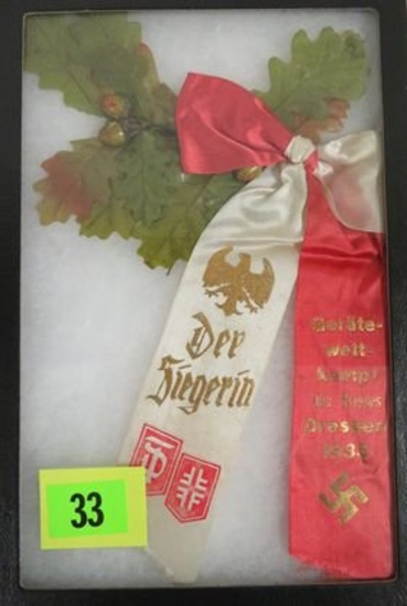 Oak Leaf and Acorn 1935 Nazi Sports Competition Award Ribbon "Der Siergerin"