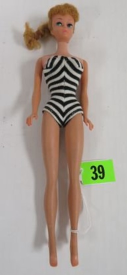 Vintage Mattel Ponytail Blonde Barbie in Striped Swin Suit