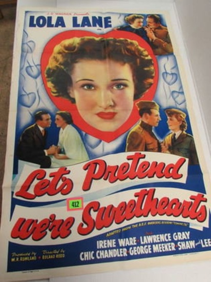 Rare Original 1936 " Let's Pretend We're Sweethearts" 1sh One Sheet Movie Poster Lola Lane