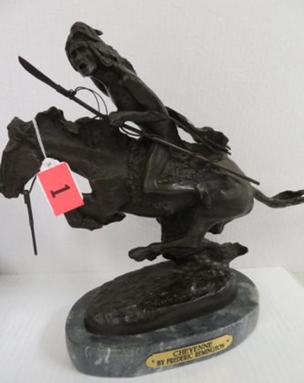 Excellent Frederick Remington Bronze Sculpture "Cheyenne" On Marble Base