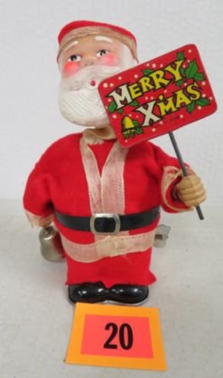 Vintage Japan Key Wind Celluloid and Fabric Santa Claus