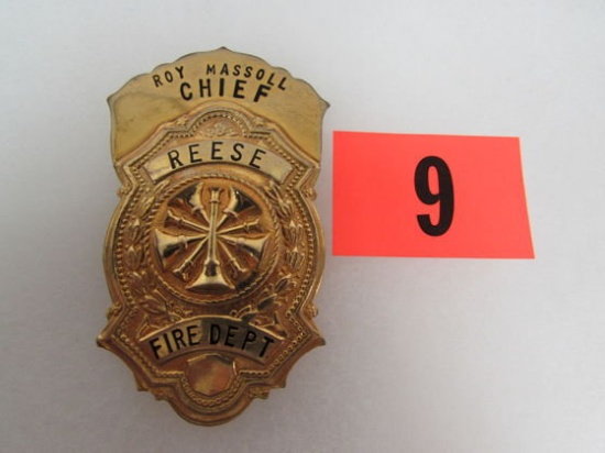 Excellent Vintage Reese, Mi Fire Chief Chest Badge (named)