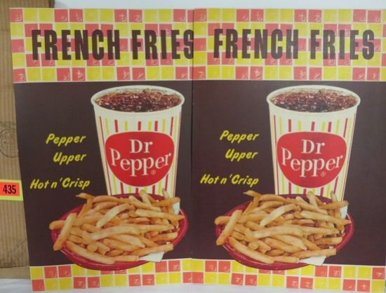 Pair of 1950s Dr. Pepper "French Fries" Cardboard Advertising Sign