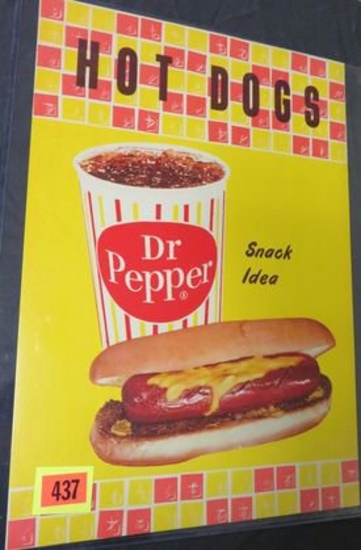 1950s Dr. Pepper "Hot Dogs-----Snack Idea" Movie Theatre Cardboard Sign