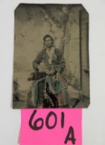 Rare Hand Tinted 1860s Tintype Photo of an Indian Brave