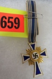 Original German Nazi Gold 1st Class Mother's Cross Medal w/ Orig. Neck Ribbon (8+ Children)