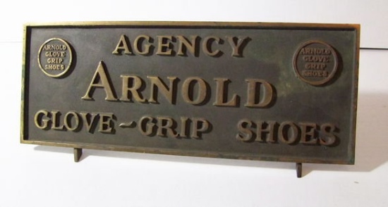 Antique 1915 "Arnold Glove grip Shoes" Bronze Advertising Sign