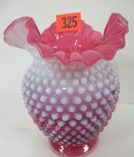 Vintage Fenton Cranberry Opal Hobnail 8" Vase