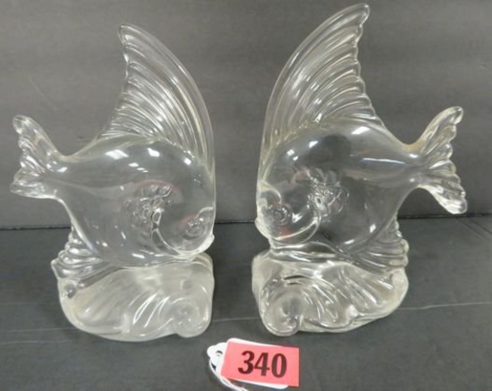 Vintage Heisey Crystal Angel Fish Bookends