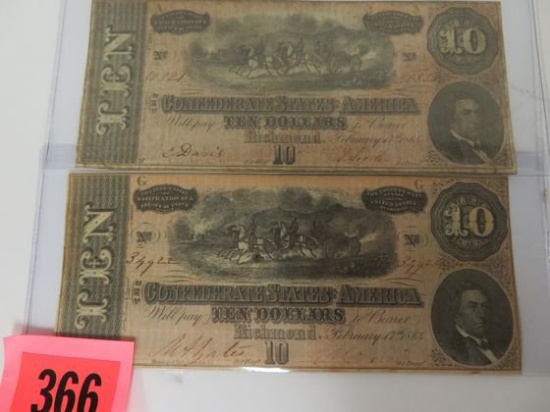 Group of (2) Civil War Currency - 1864 Richmond $10 Notes