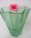 Antique Fostoria Oak Leaf Green Depression Glass Vase