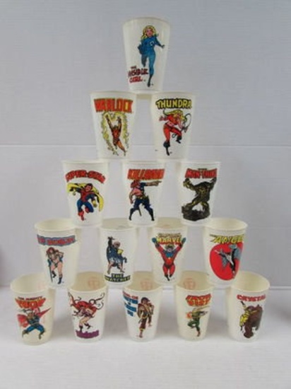 Huge Lot (15) Vintage 1975 Marvel 7-eleven Cups Iron Fist, Man-thing, Stan Lee+