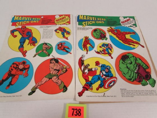 (2) Vintage 1974 Marvel-hero Stick Ons Sticker Sets
