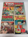 Lot (4) Misc. Golden Age Comics Inlc. Sparkle #2, True, Topix, Little Bit