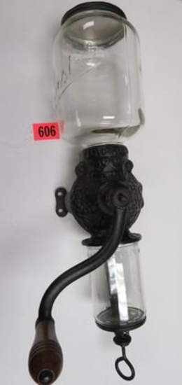 Antique Arcade Crystal No. 3 Cast Iron Wall Mount Coffee Grinder