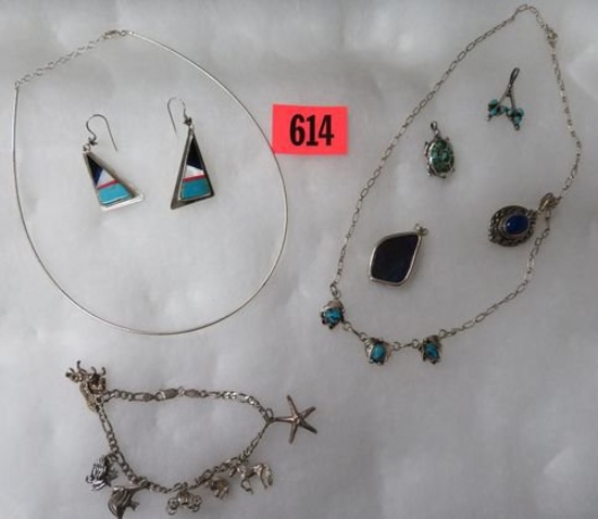 Group of Sterling Silver Jewelry Inc. Navajo Stone Inlay Earrings and More