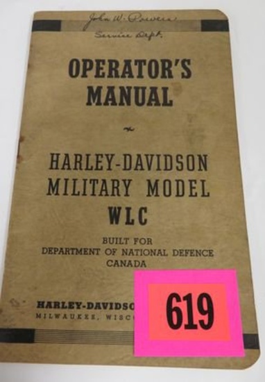 Rare 1941 Harley Davidson Military Model WLC Operators Manual