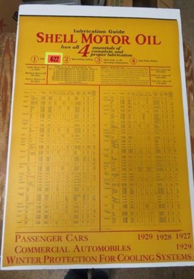 Antique 1920s Shell Motor Oil Lubrication Dealership Chart